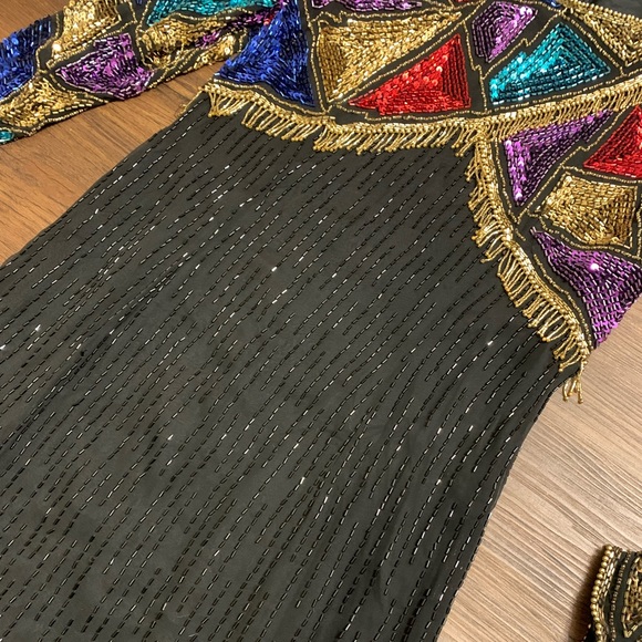 Vintage 80s/90s Niteline by Della Roufogali sequin dress colorful - Picture 9 of 16